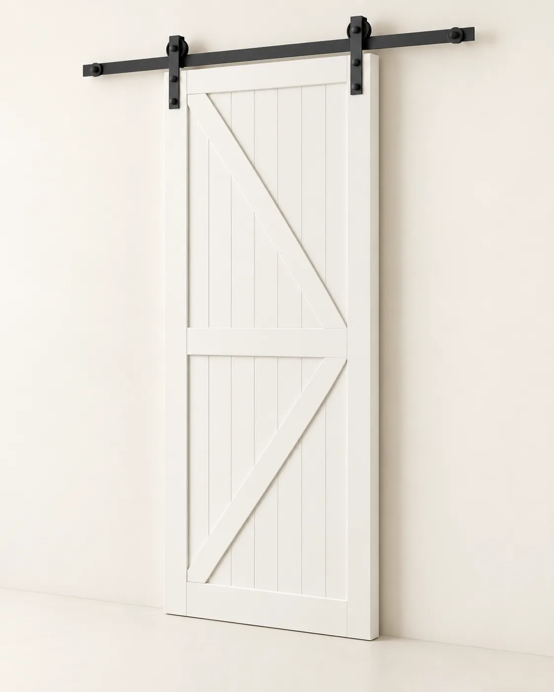 Barn door, three-quarter · rollers, Snowflake White
