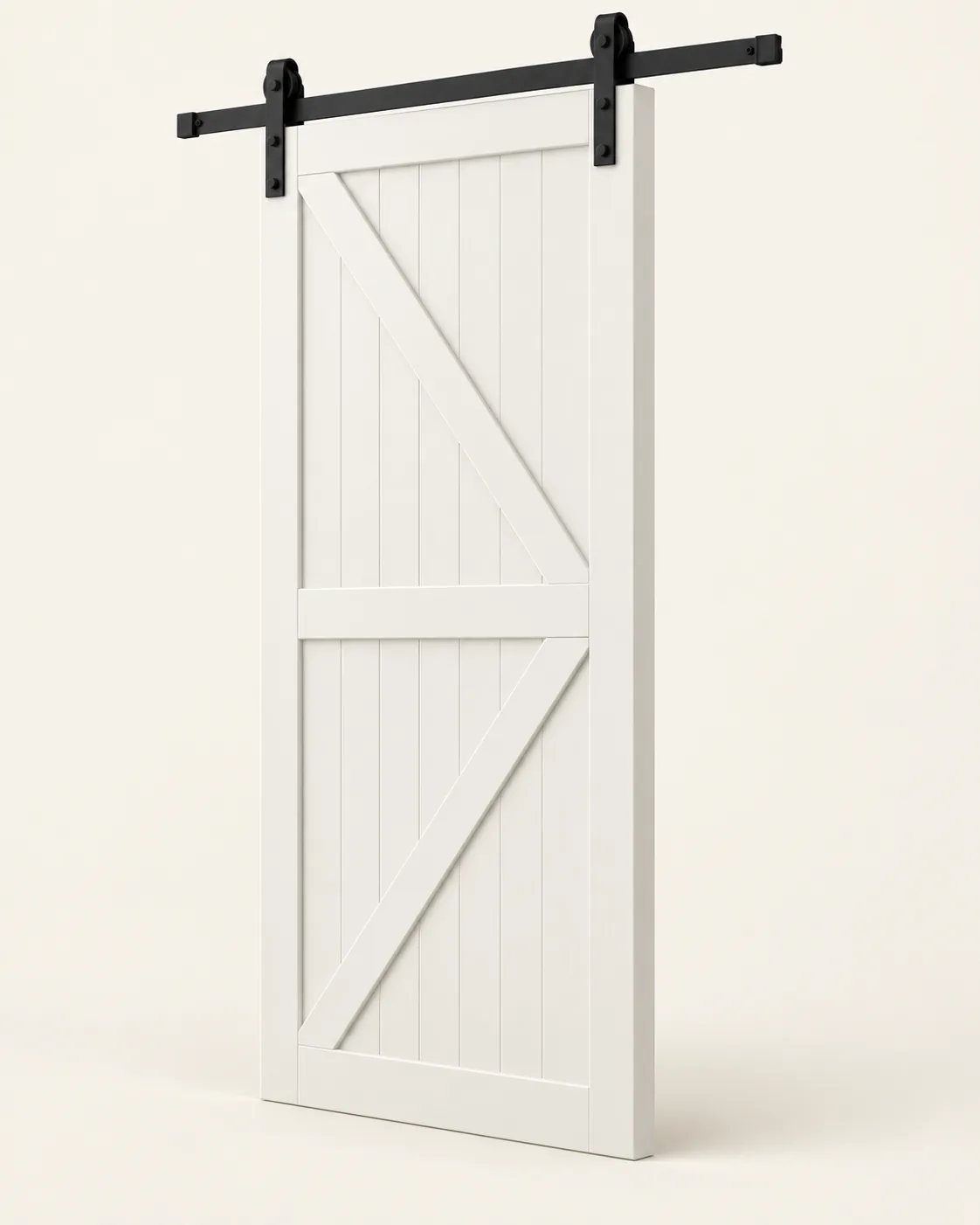 Barn door, leaf and track, Snowflake White