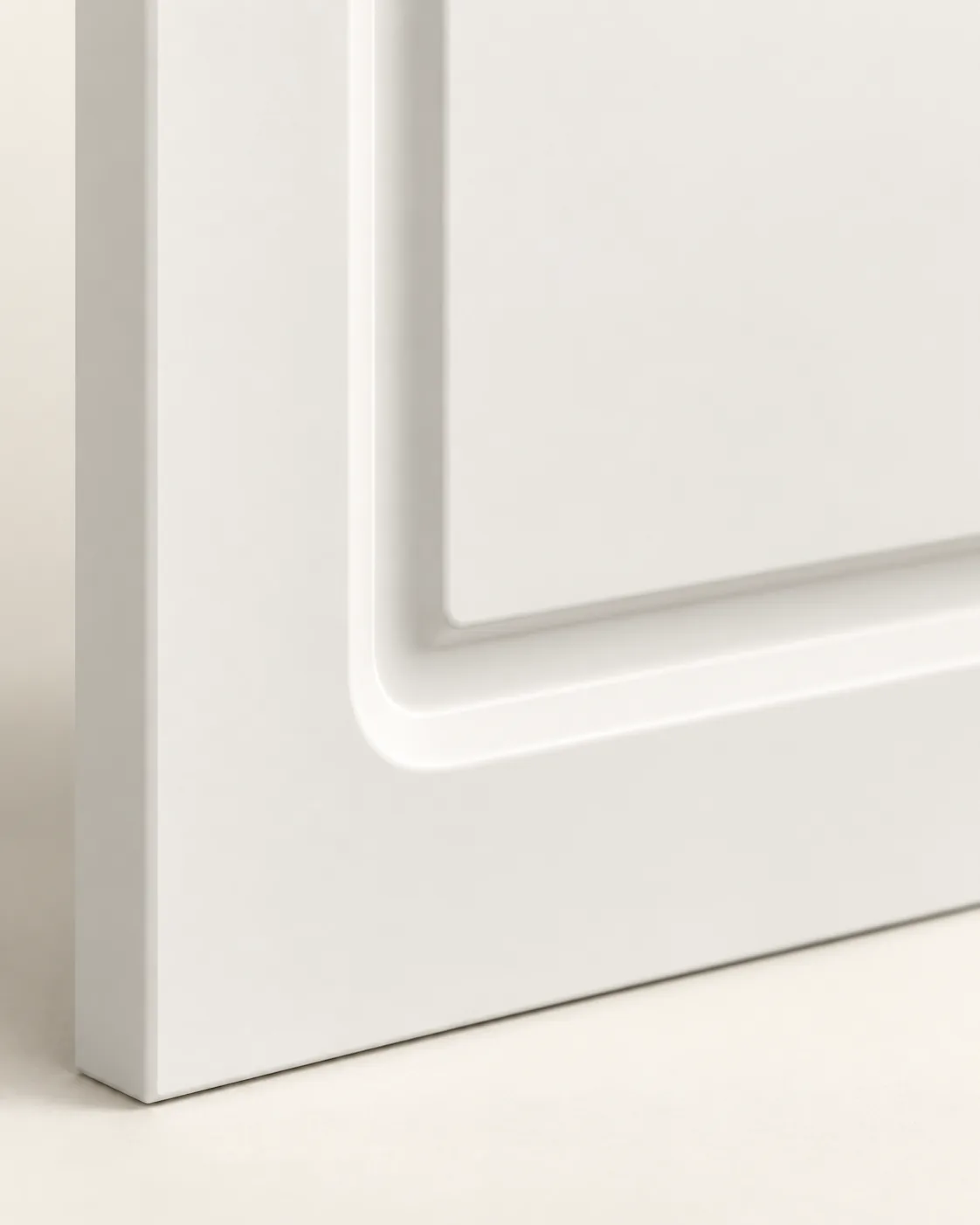 CD-121 Tall two panel cabinet front, profile, Snowflake White