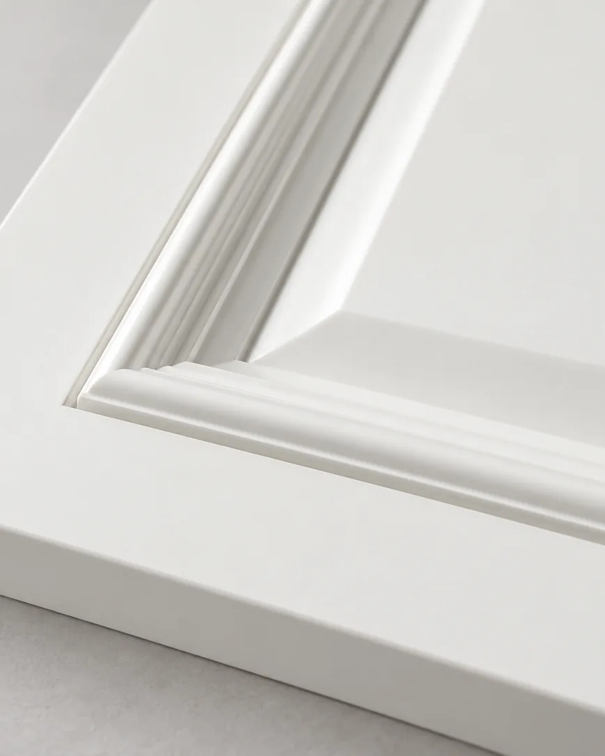 CD-150 Raised panel cabinet front, profile, Snowflake White
