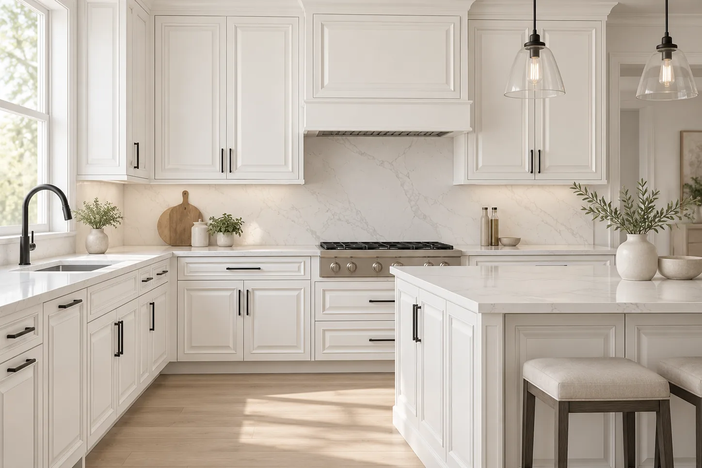 CD-150 Raised panel cabinet front, kitchen, Snowflake White