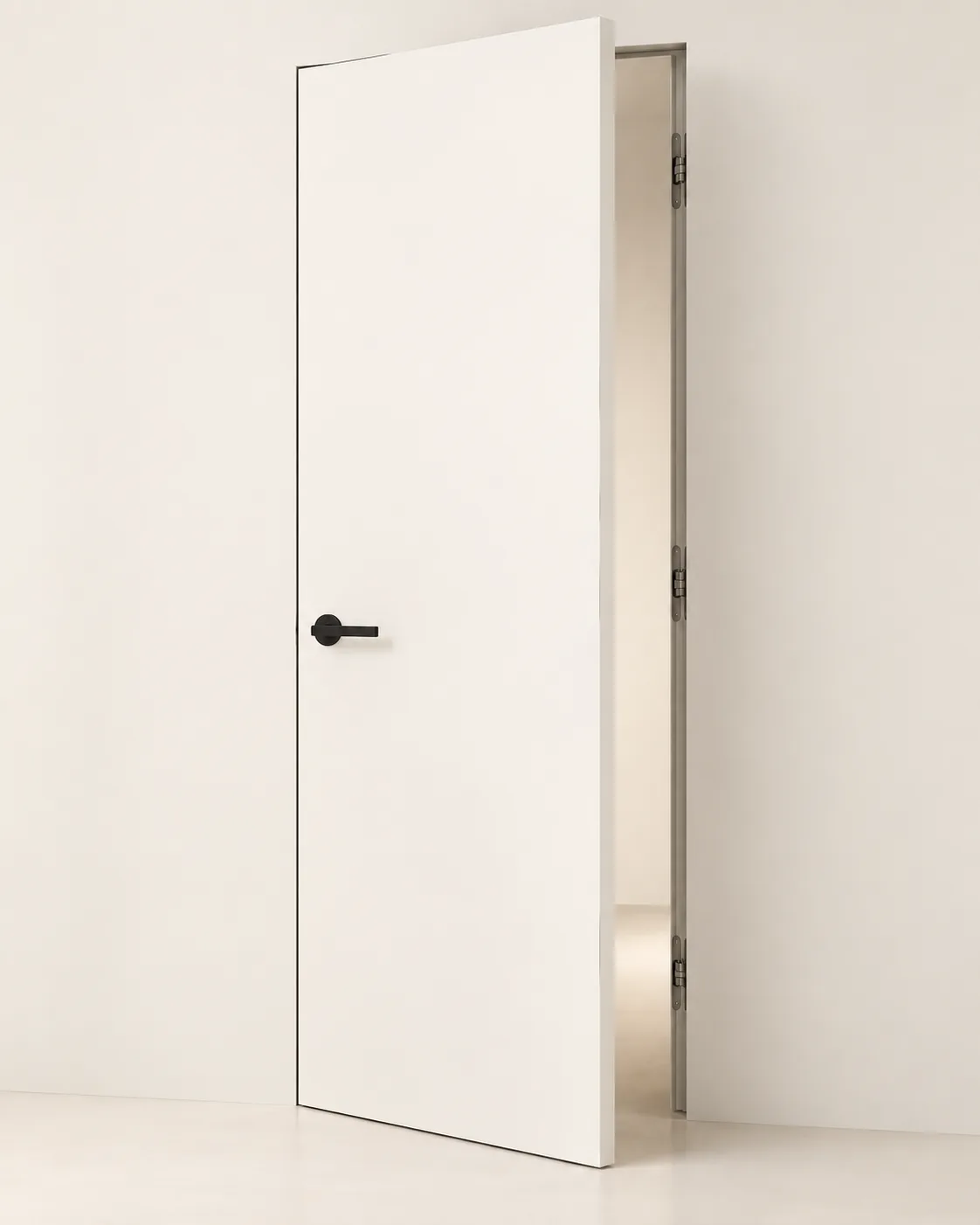 Concealed door, open · concealed frame, Snowflake White
