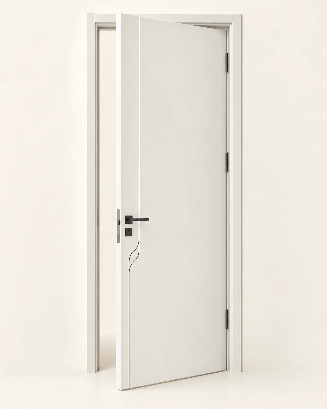 GH-1928 Curved inlay line interior door, three-quarter · ajar, Snowflake White