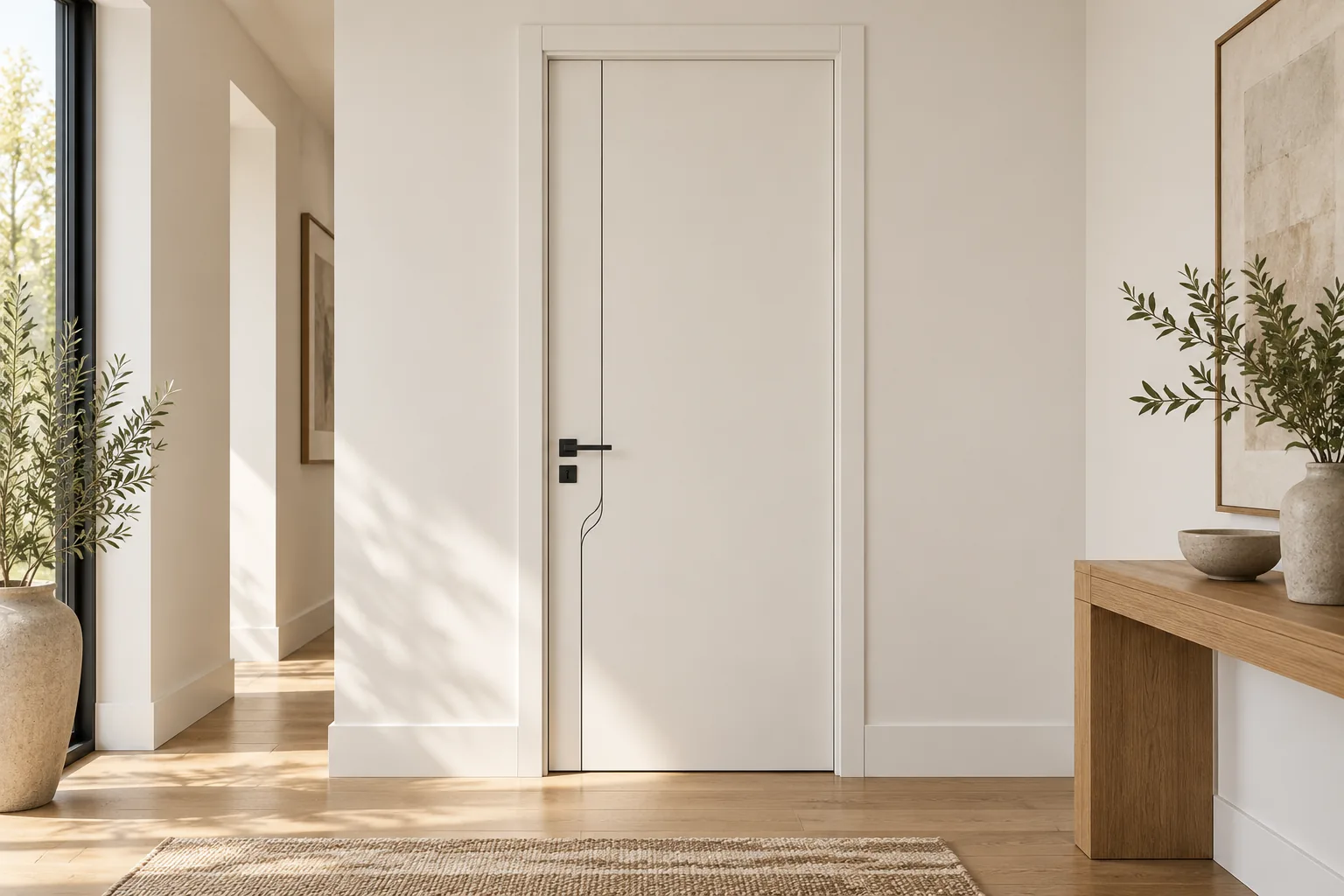 GH-1928 Curved inlay line interior door, entry hall, Snowflake White