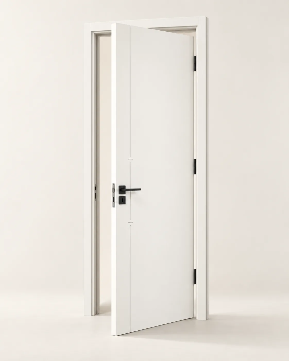 GH-1945 Vertical inlay line interior door, three-quarter · ajar, Snowflake White