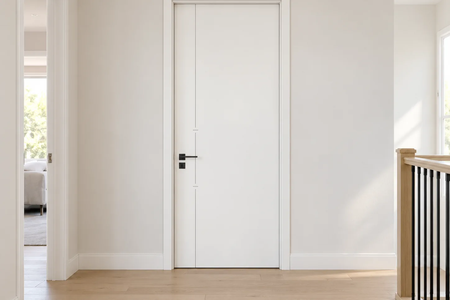 GH-1945 Vertical inlay line interior door, entry hall, Snowflake White