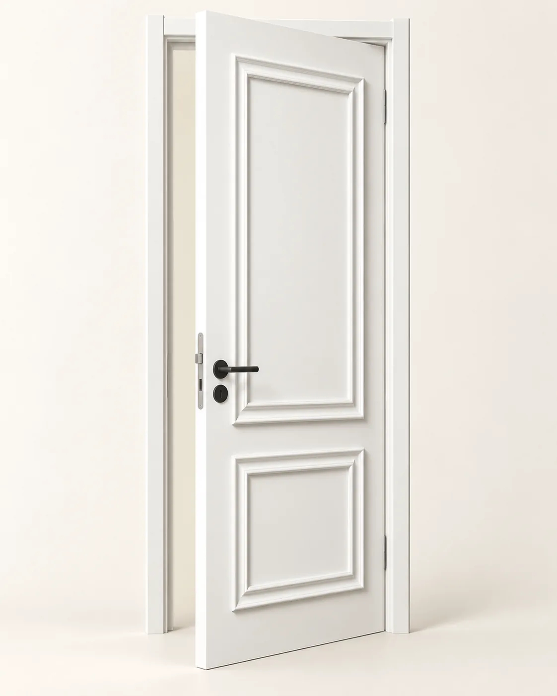 GH-1959 Raised two panel interior door, three-quarter · ajar, Snowflake White