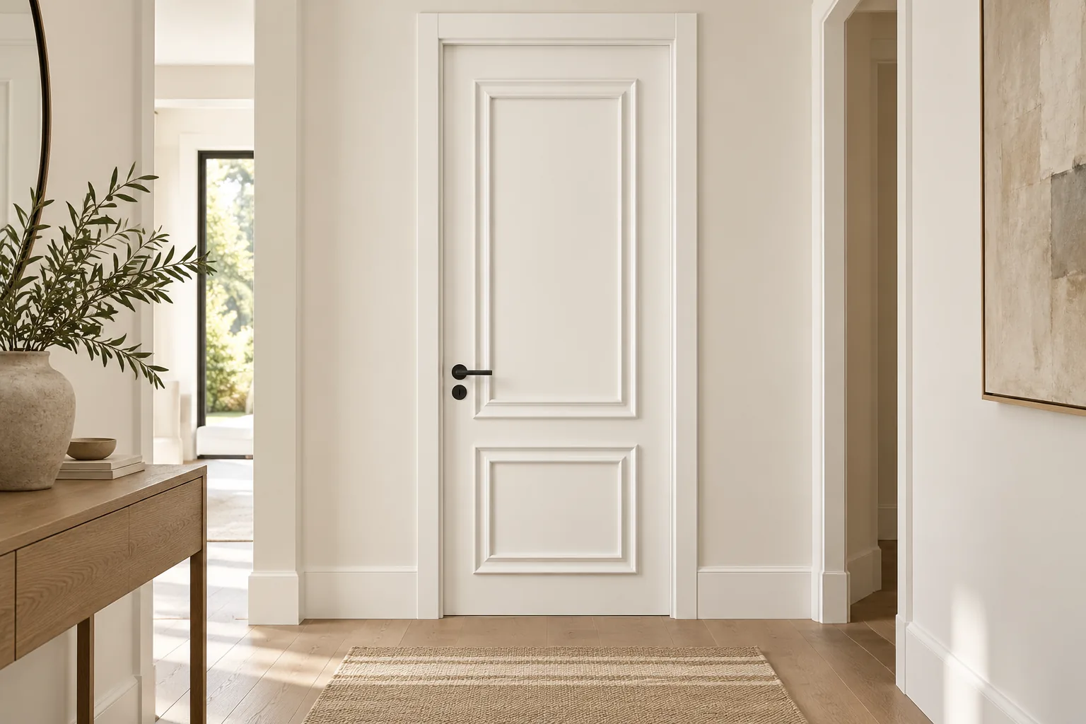 GH-1959 Raised two panel interior door, entry hall, Snowflake White