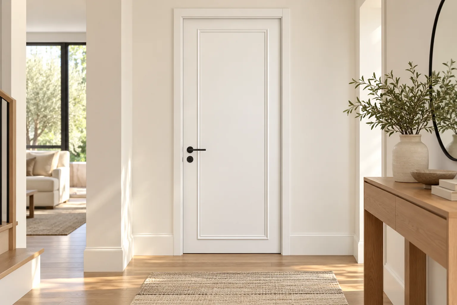 GH-1961 Single panel interior door, entry hall, Snowflake White