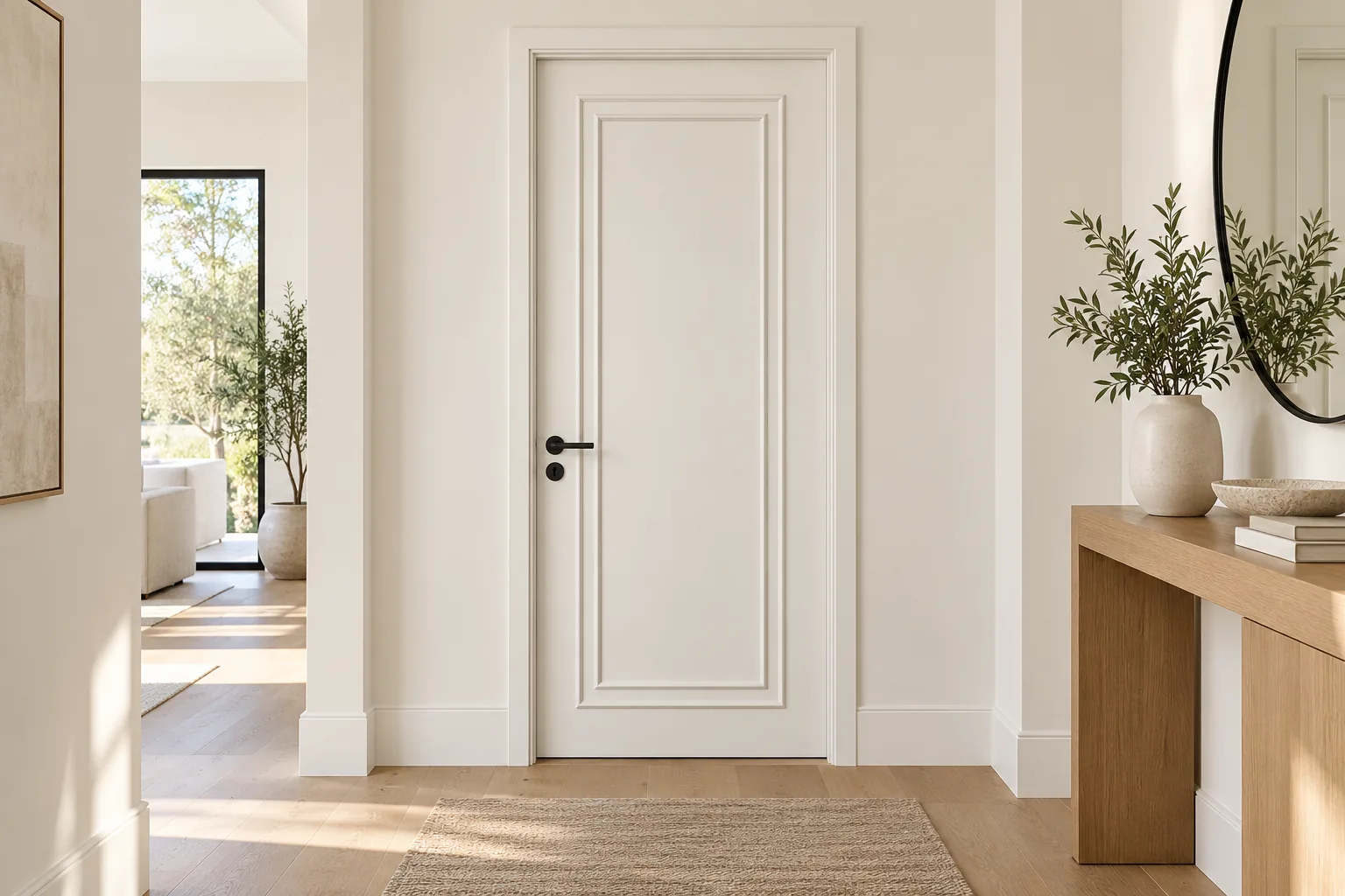 GH-1963 Moulded single panel interior door, entry hall, Snowflake White