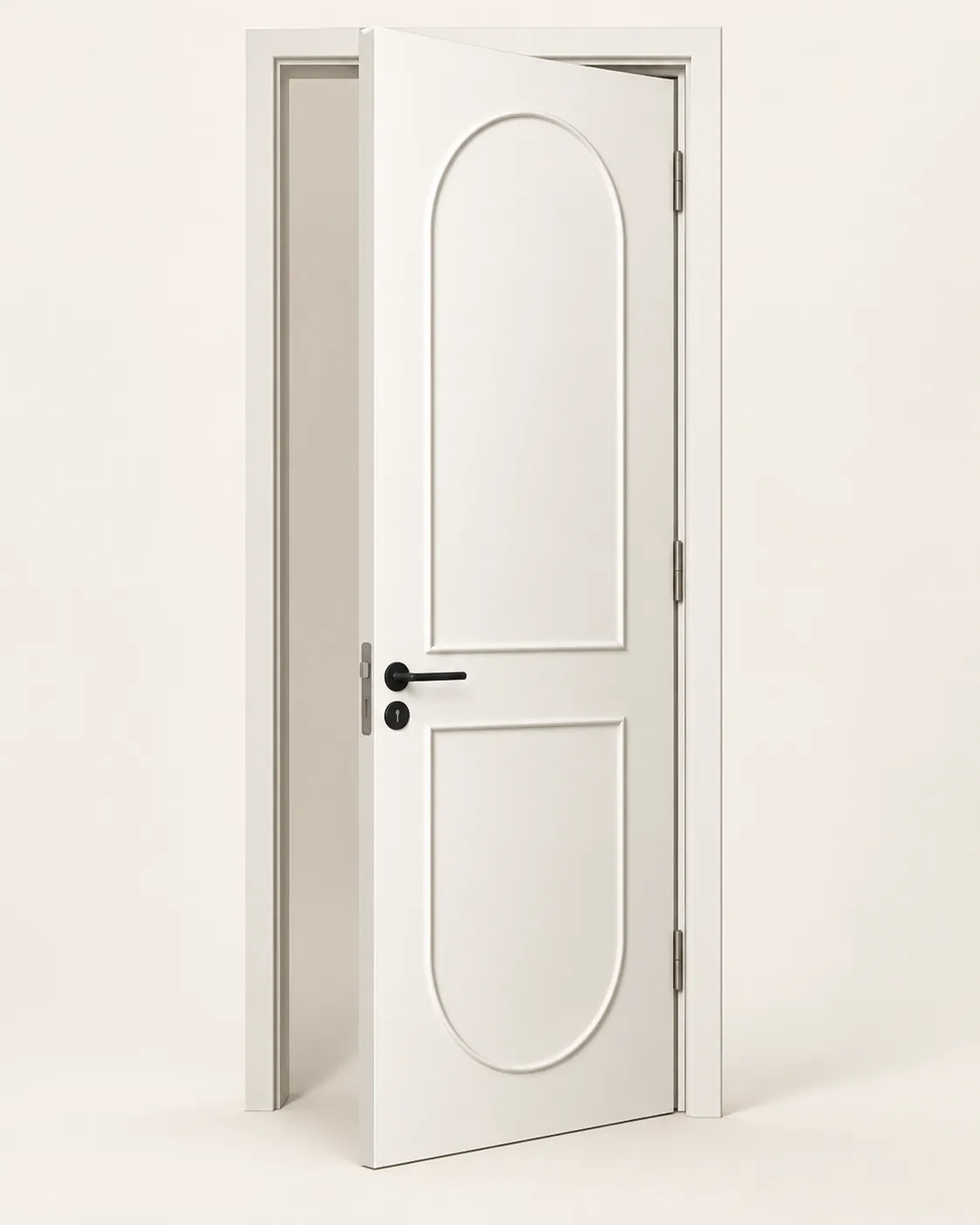 GH-1975 Arched two panel interior door, three-quarter · ajar, Snowflake White