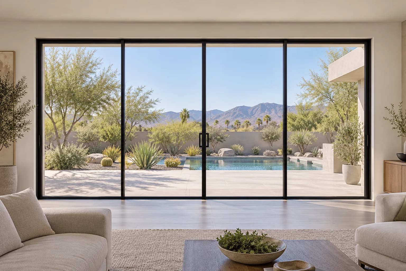 Series 175 Minimalist sliding door · 4 panels, living room, black frame