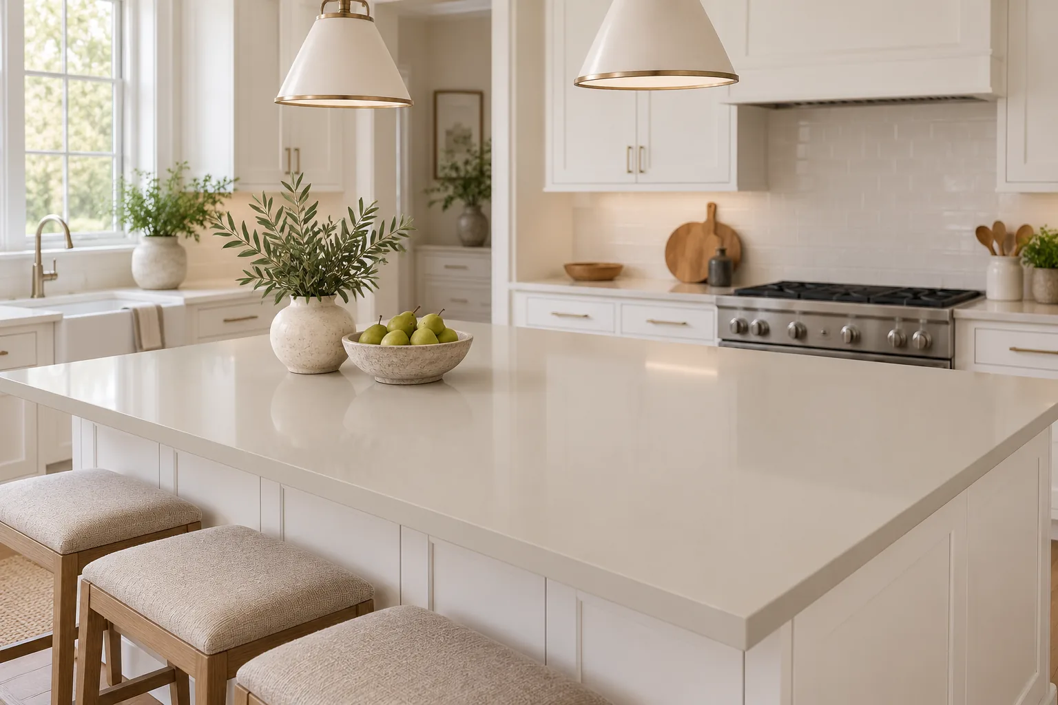 S506 Warm Embrace quartz slab, kitchen island