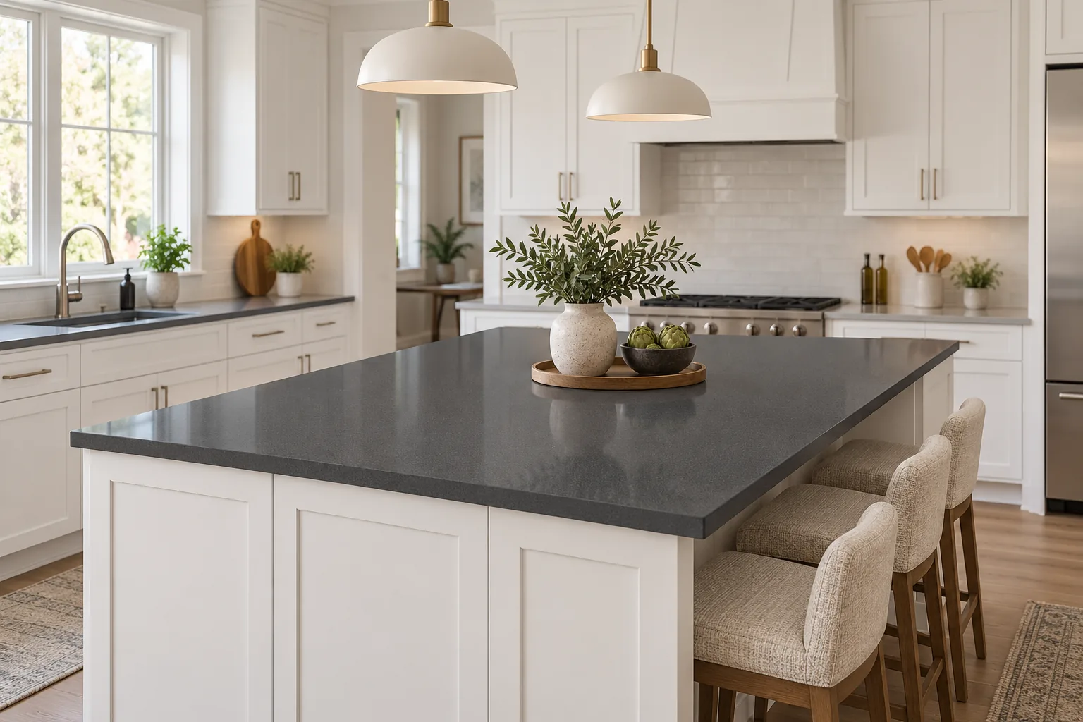 S703 Fishtail Grey quartz slab, kitchen island