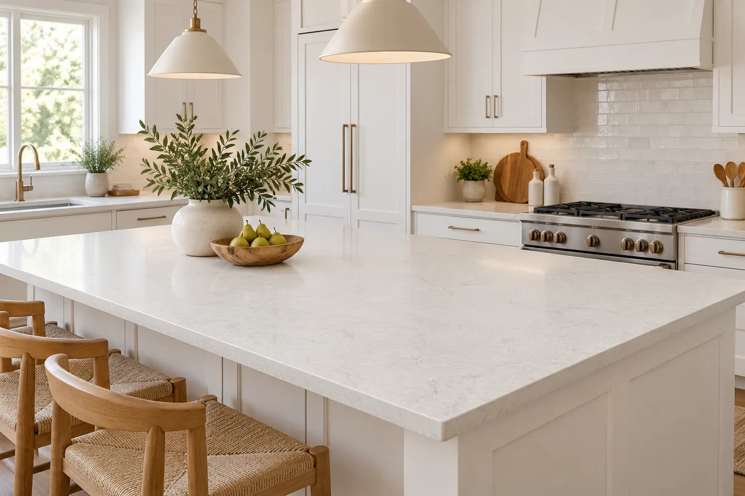 S705 Ice Crystal quartz slab, kitchen island