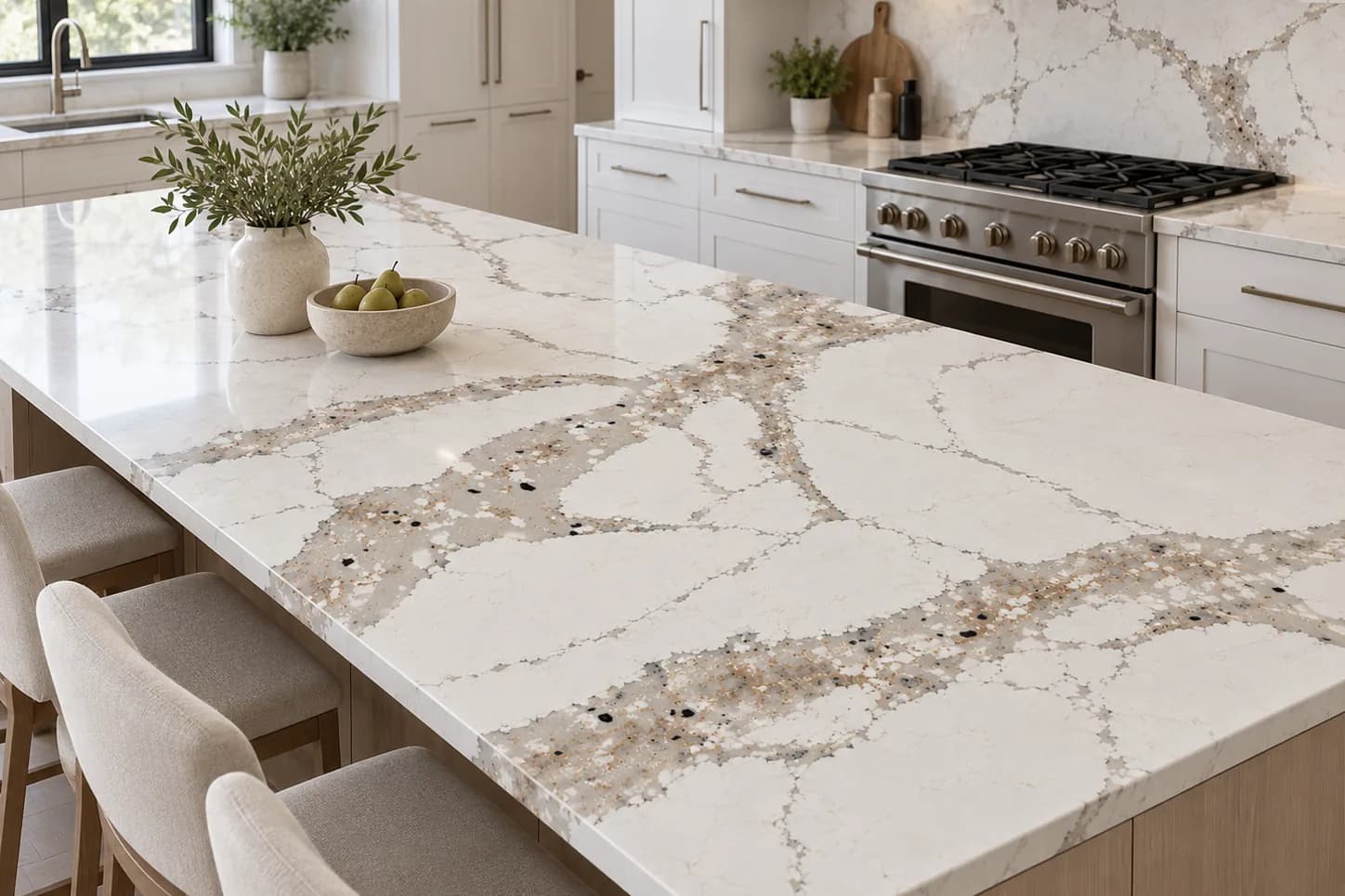 S712 Aletsch Glacier quartz slab, kitchen island