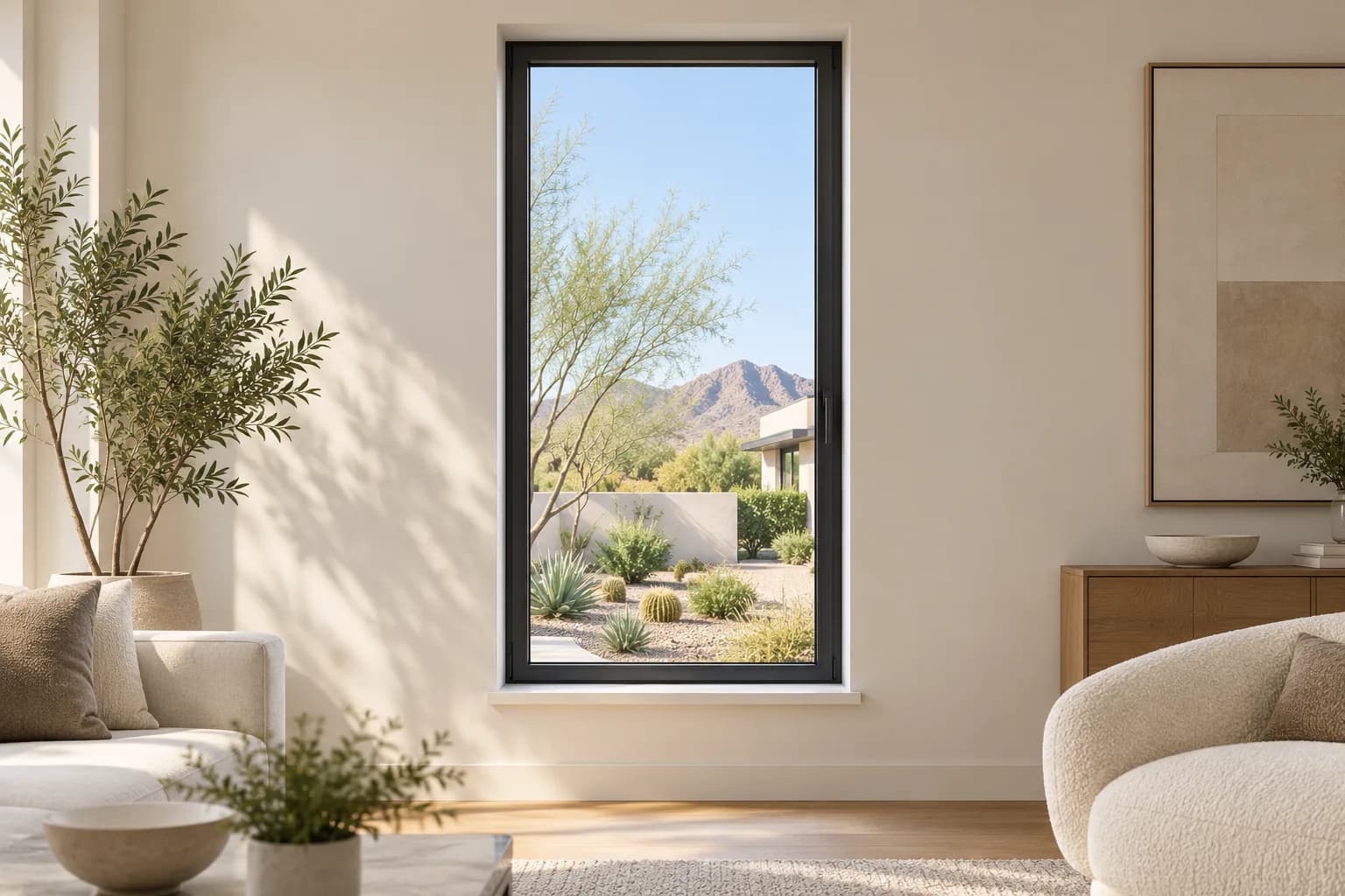 Series 86 Casement window, living room, black frame