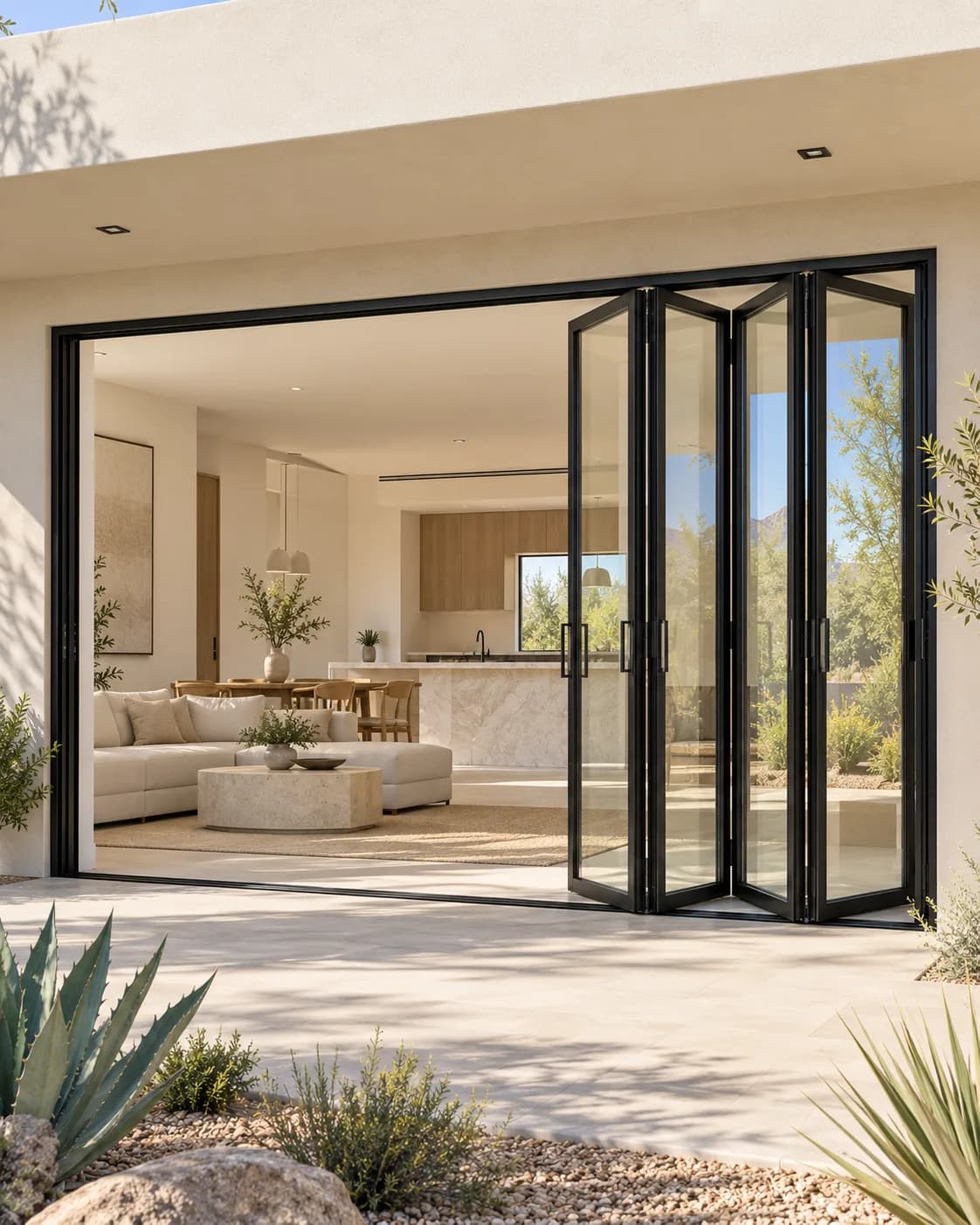 Series 95 Folding door · 4 panels, exterior, black frame