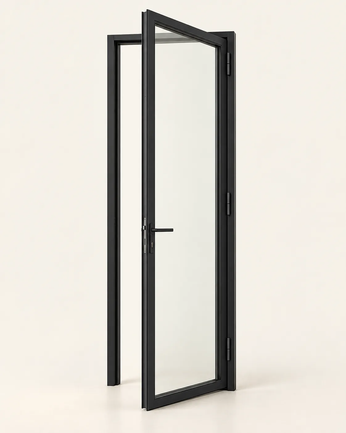 Series 98 Hinged door · single, open · three-quarter, black frame